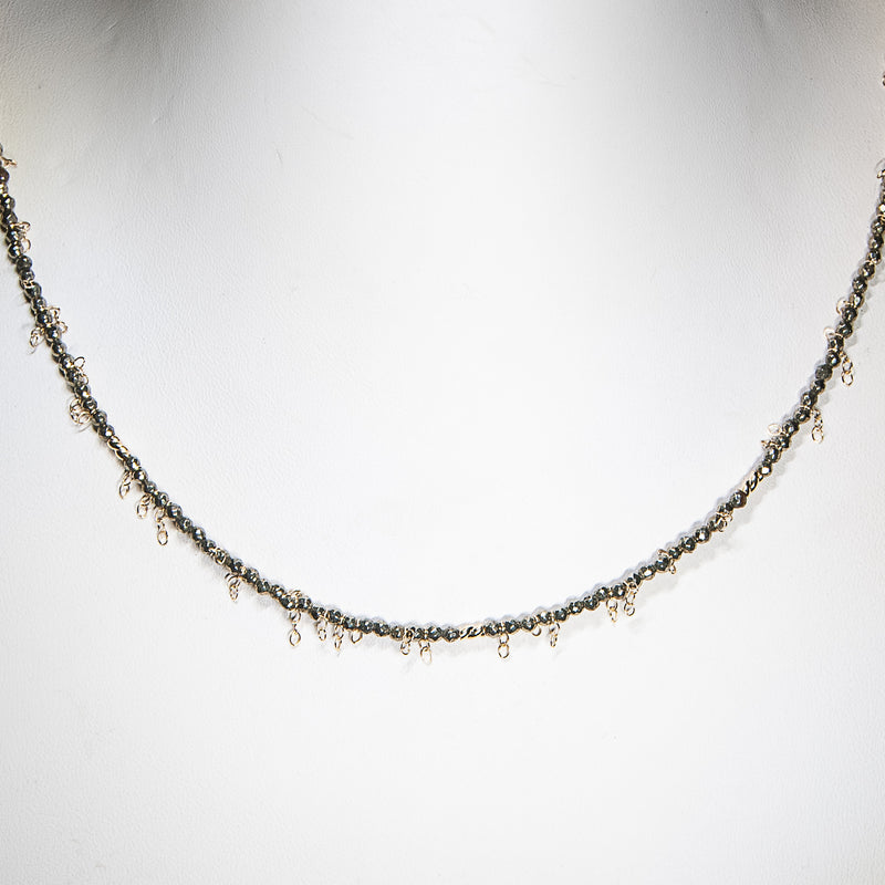 Pyrite Micro Fringe Choker Necklace - Gold-Filled