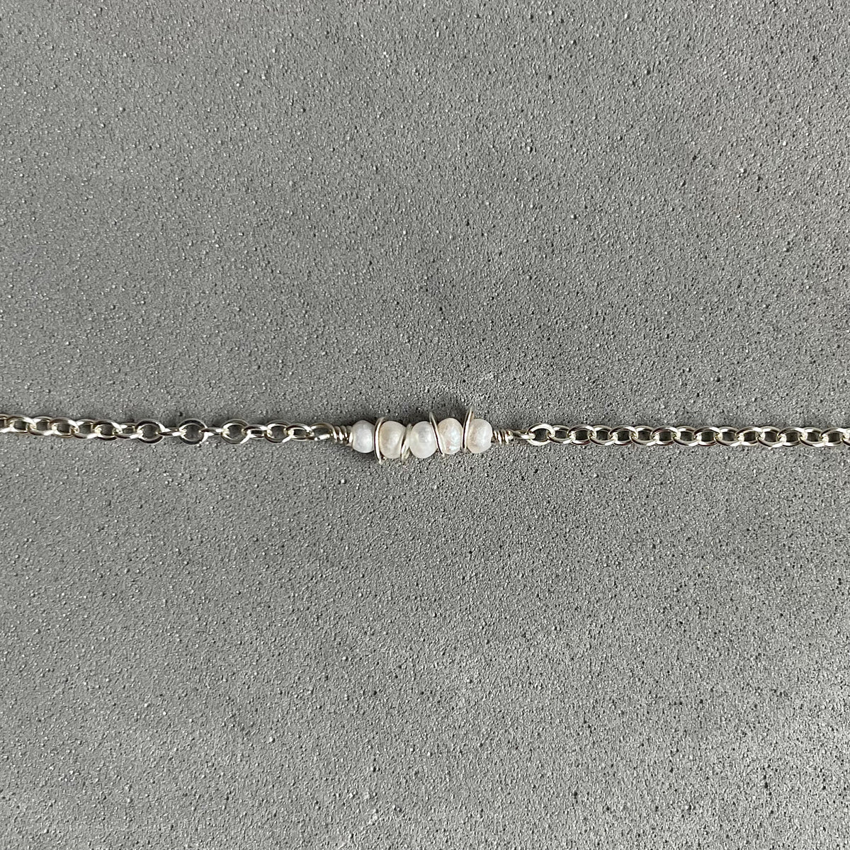 Tiny Beaded Pearl Aura Bracelet - Silver