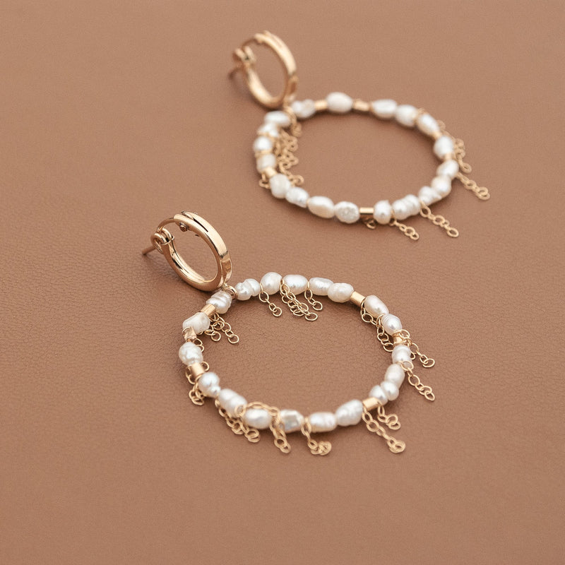 Pearl Drop Circle Huggie Hoop Earrings  by Artaya - Large