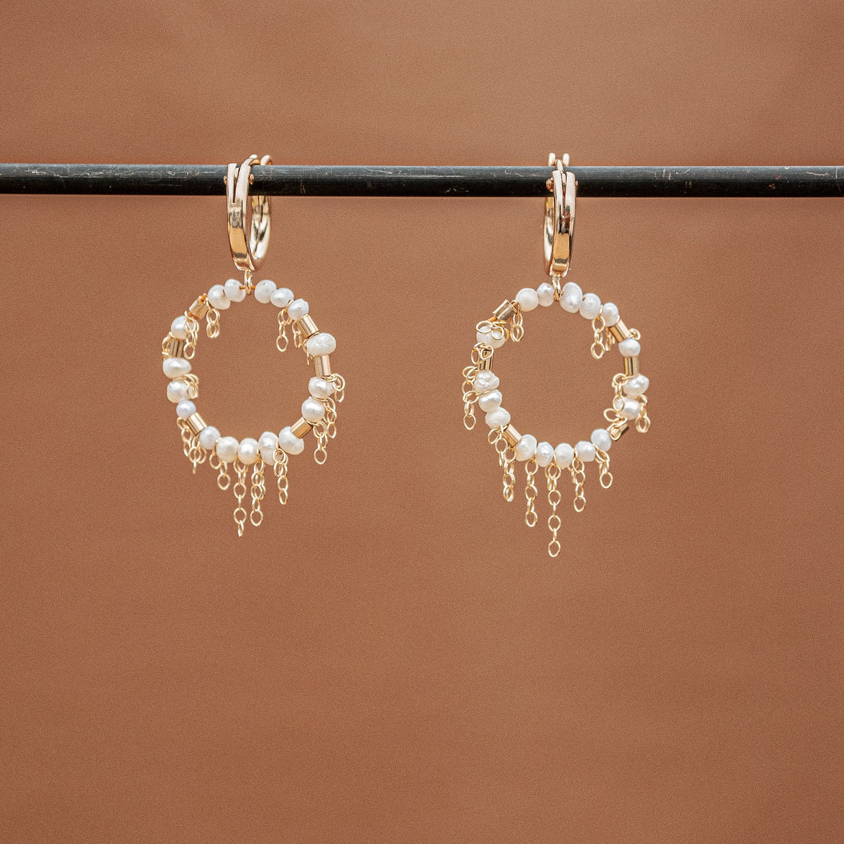 Pearl Drop Circle Huggie Hoop Earrings  by Artaya - Small