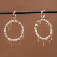 handmade jewelry pearl circle drop dangling earrings