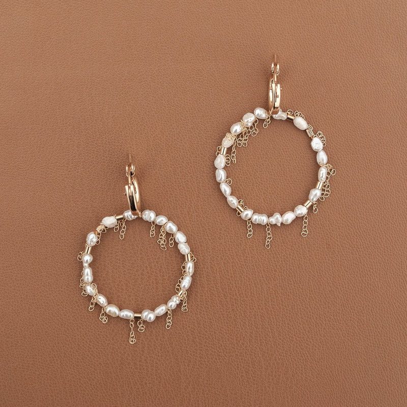 pearl drop circle huggie earrings