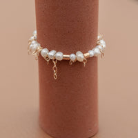 Beaded Pearl Wire Ring with 14k Gold-Fill Chain