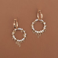 Pearl Drop Circle Huggie Hoop Earrings  by Artaya - Small