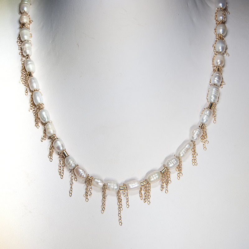 Large Pearl Fringe Choker -  Gold-Filled