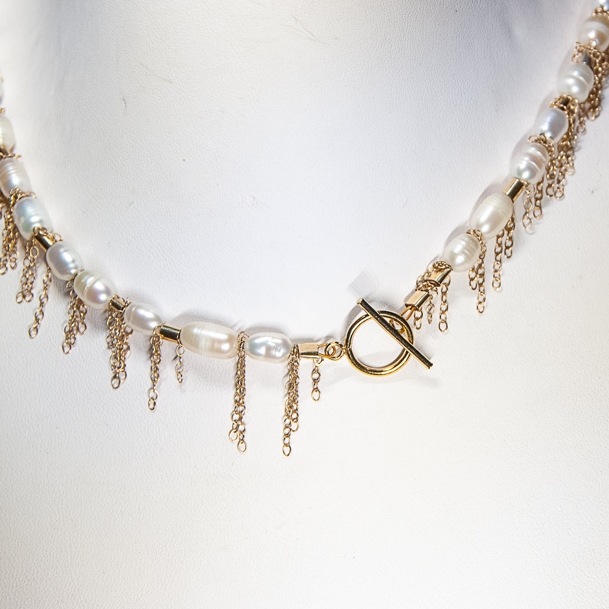 Large Pearl Fringe Choker -  Gold-Filled