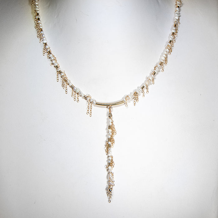 Seed Pearl Fringe Y Necklace -  Gold-Filled