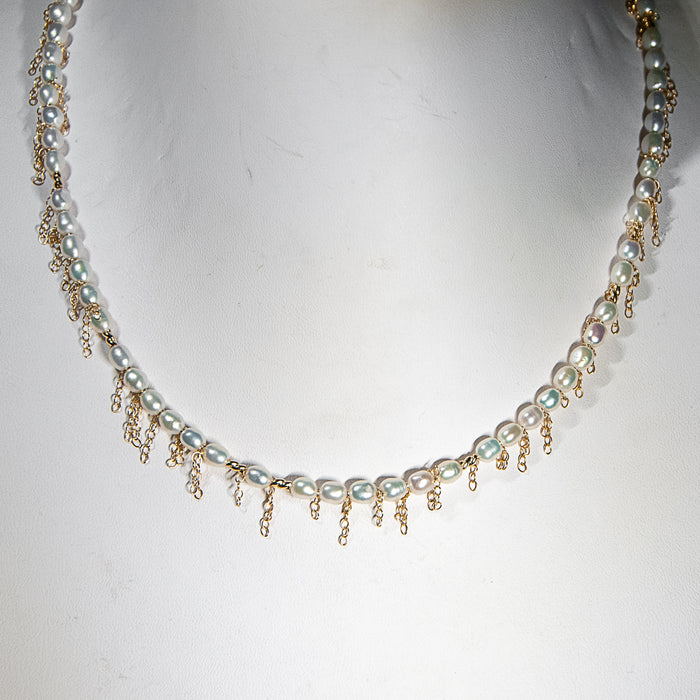 Small Pearl Fringe Choker -  Gold-Filled