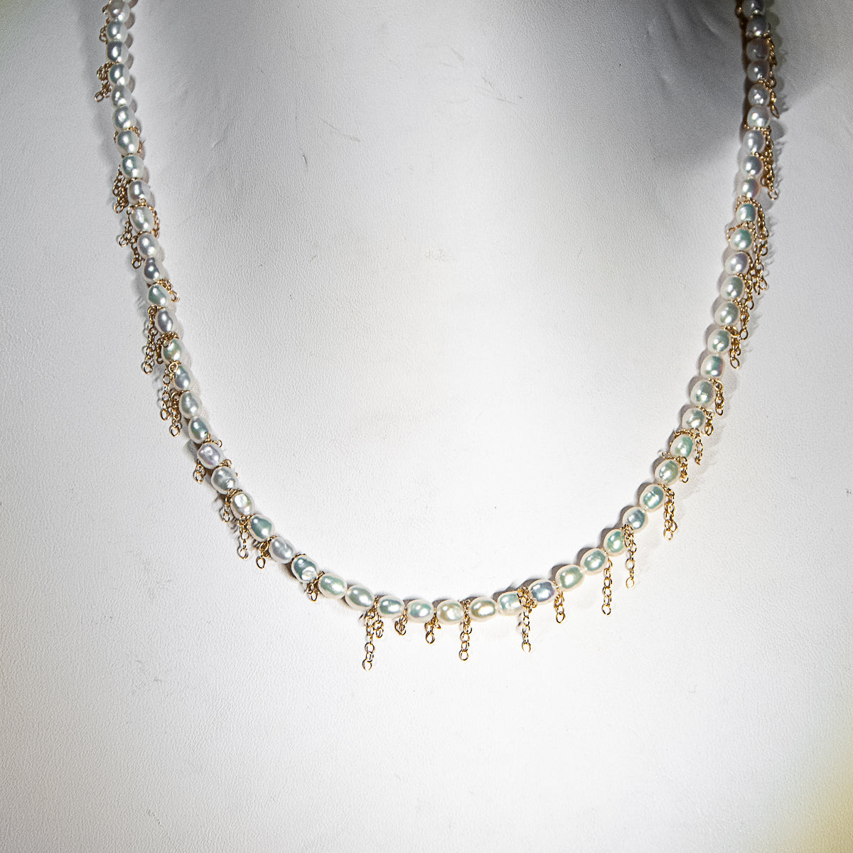 Small Pearl Fringe Choker -  Gold-Filled