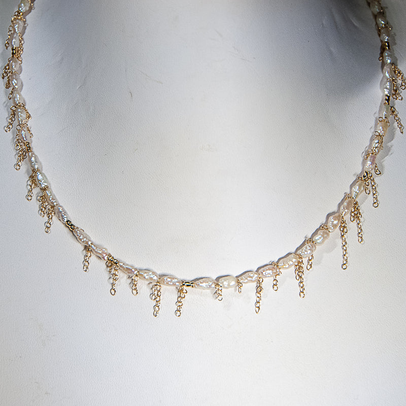 Japanese Rice Pearl Fringe Choker - Gold-Filled