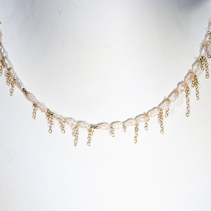 Japanese Rice Pearl Fringe Choker - Gold-Filled