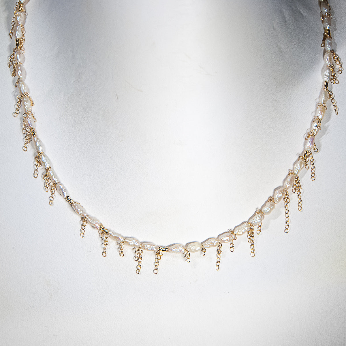 Japanese Rice Pearl Fringe Choker - Gold-Filled