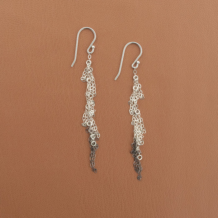 Two Tone Whisper Earrings Oxidized Silver