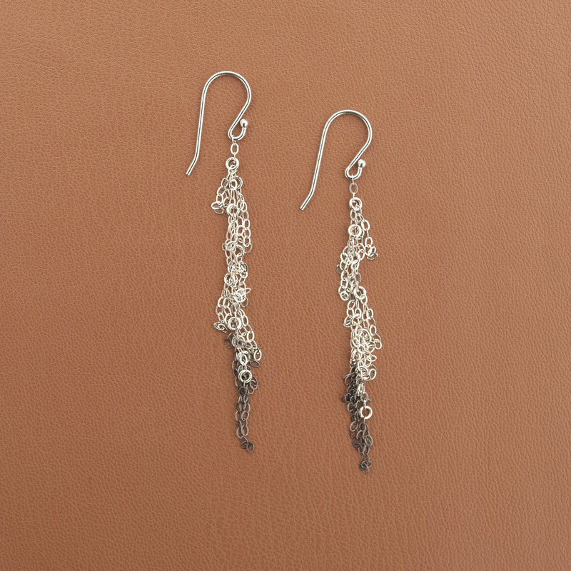 Two Tone Whisper Earrings Oxidized Silver