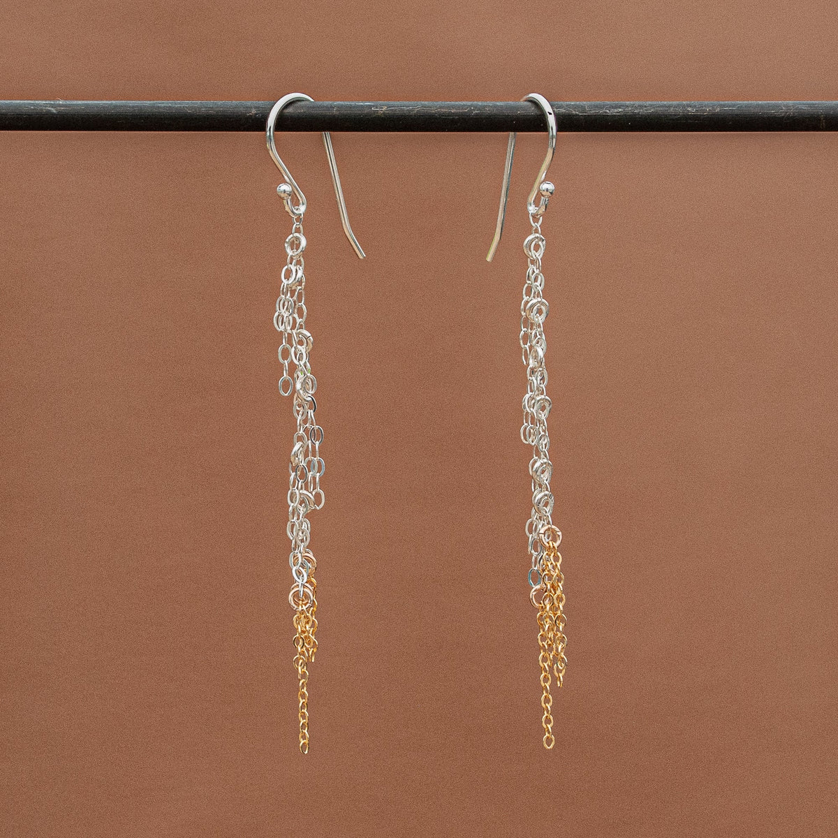 Two-Tone Whisper Chain Earrings Silver & Gold