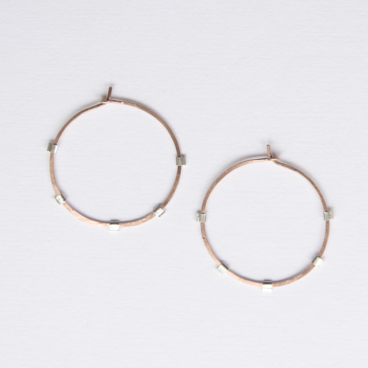 Minimalist handmade jewelry, pink gold mixed metal hoop earrings