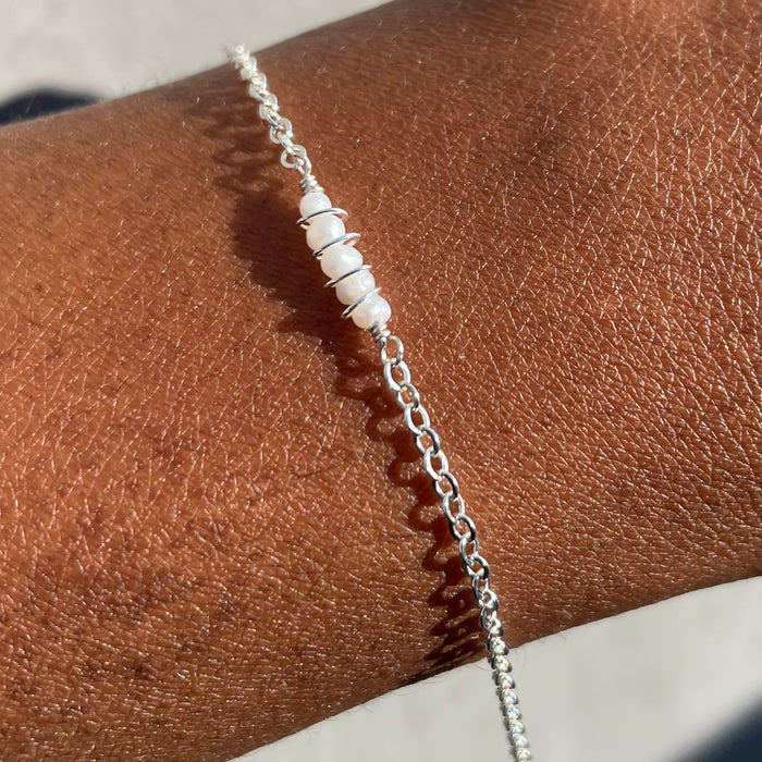 Tiny Beaded Pearl Aura Bracelet - Silver