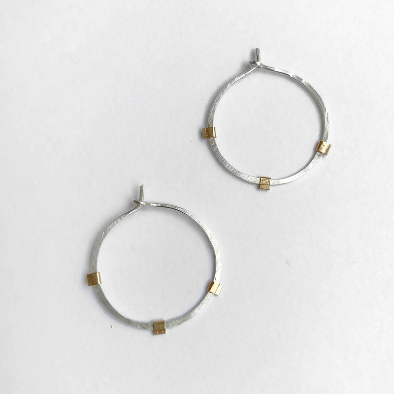 Sunburst Hoops - Sterling Silver Gold Beams